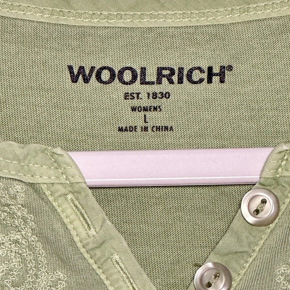 WOOLRICH Womens Green Embroidered Henley T Shirt Size L - Picture 3 of 9